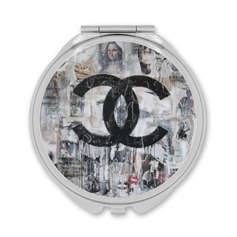 HANDMADE FASHION Round Silver Double Sided Compact Mirror